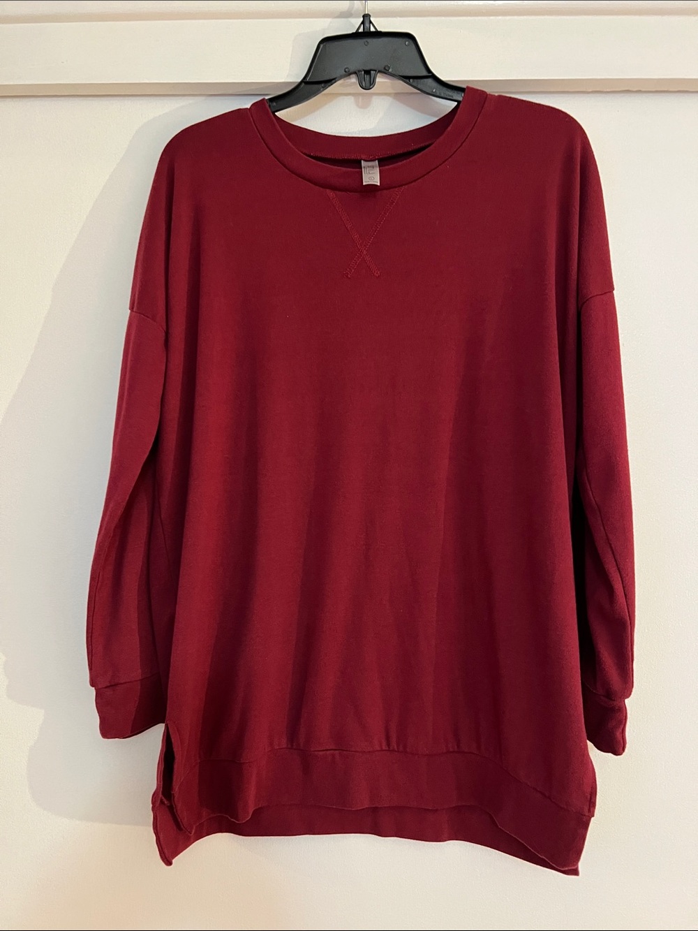 Relaxed Crewneck Tunic Sweater - Burgundy
